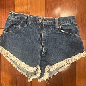 Wrangler Blue Denim Shorts with Lace Trim